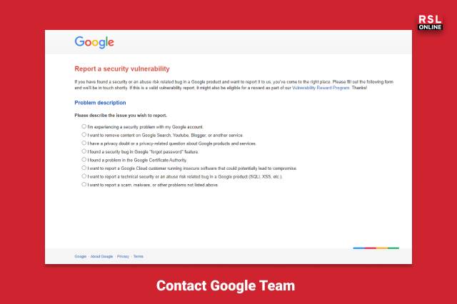 Contact Google Team
