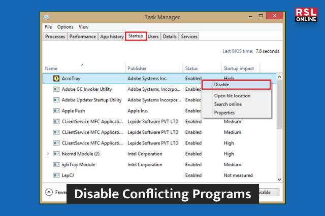 Disable Conflicting Programs